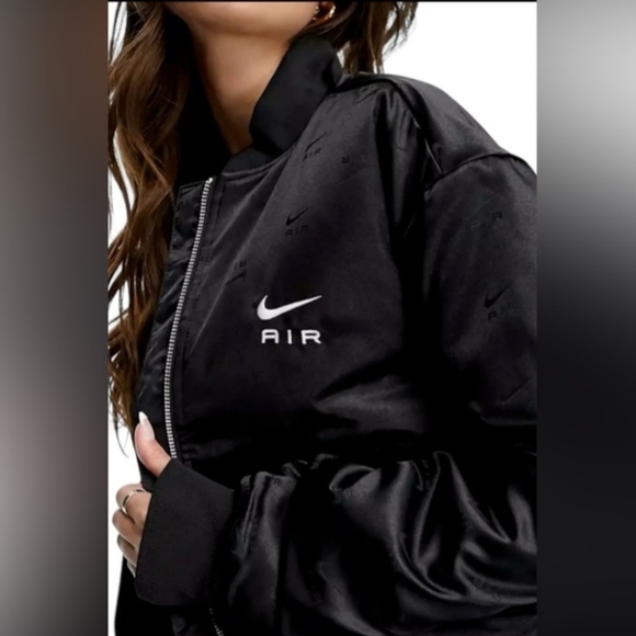 Nike Women’s Black Bomber Shine Satin Jacket Air Logo Full Zip R$140 Size XXL - Picture 3 of 5
